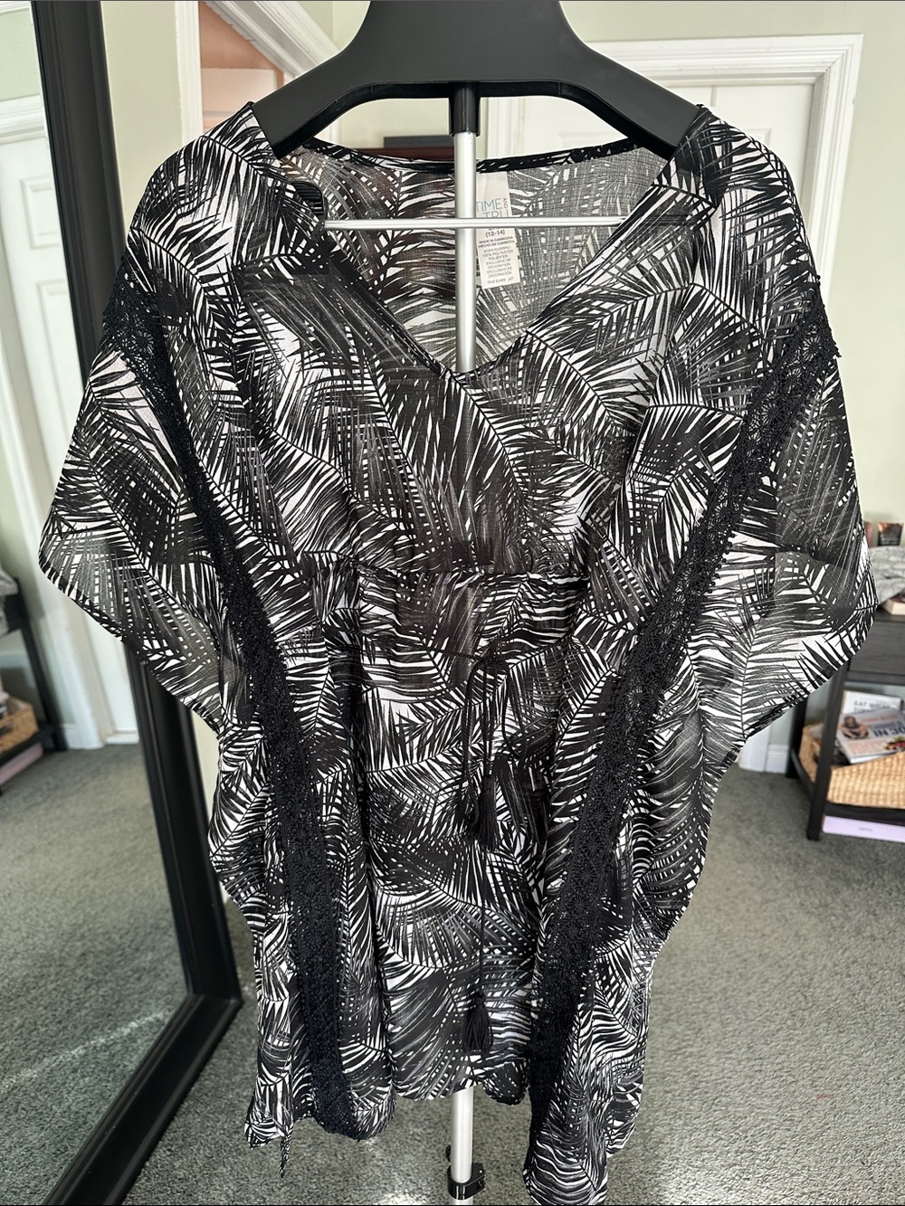 Black & White Palm Print Sheer bathing suit cover up
